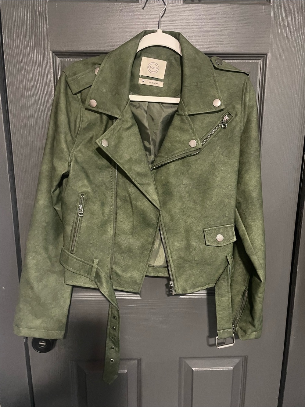 Stoosh Olive Green Moto Jacket with Belt